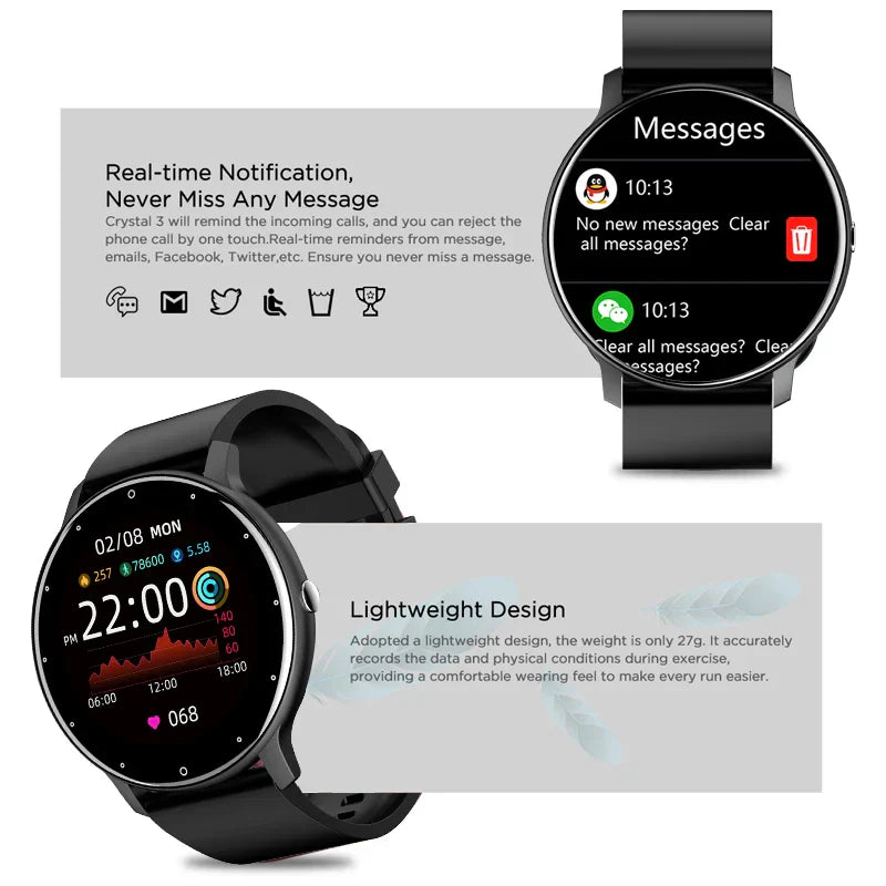 New Smart Watch Men Full Touch Screen Sport Fitness Watch IP67 Waterproof