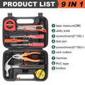 8/9/12/13Piece Tools Set General House hold Hand Tool Kit with Plastic Toolbox Storage Case