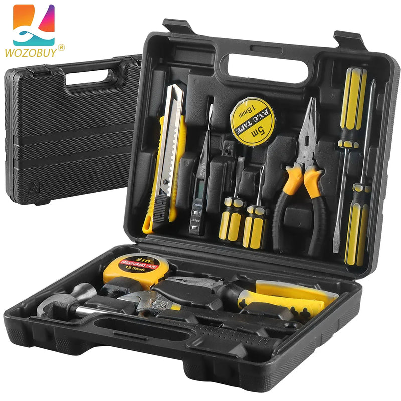 8/9/12/13Piece Tools Set General House hold Hand Tool Kit with Plastic Toolbox Storage Case