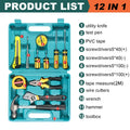 8/9/12/13Piece Tools Set General House hold Hand Tool Kit with Plastic Toolbox Storage Case