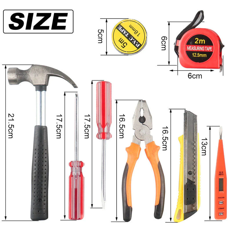 8/9/12/13Piece Tools Set General House hold Hand Tool Kit with Plastic Toolbox Storage Case