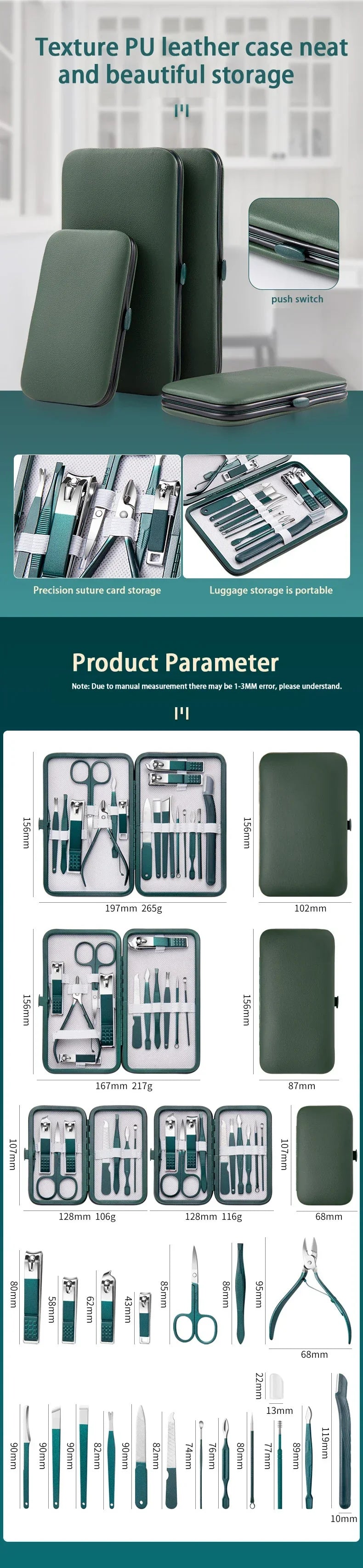 Ouriner 6-18Pcs Portable Manicure Sets Pedicure Kits Bright